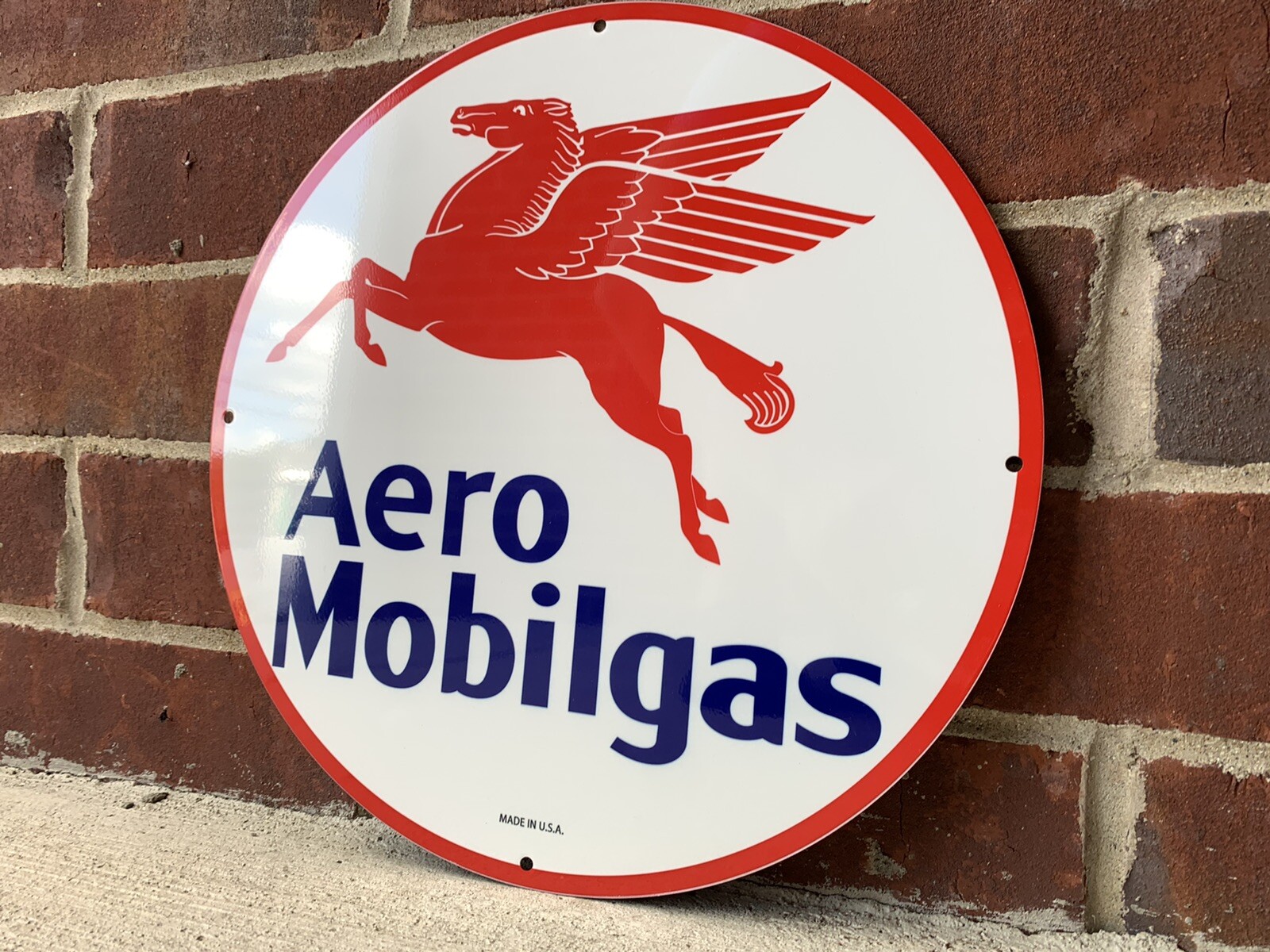 12in Mobil Gas Aero Gasoline Mobiloil Vintage Style Heavy Steel Metal Sign