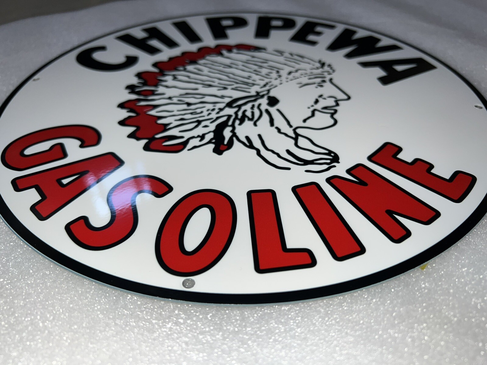 Chippewa Indian Gasoline Oil Gas Heavy Steel Metal Vintage Style Sign