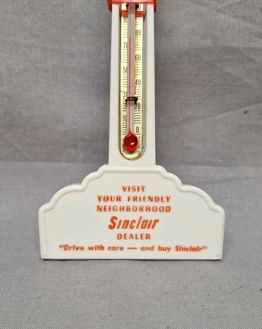 Vintage Sinclair Gasoline Plastic Thermometer Sign Drive With Care Dino Gas Pump
