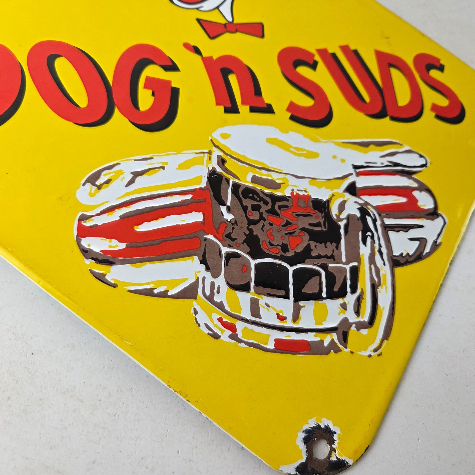 Vintage Dog n Suds Sign – Root Beer Gas Service Station Fast Food Porcelain Sign