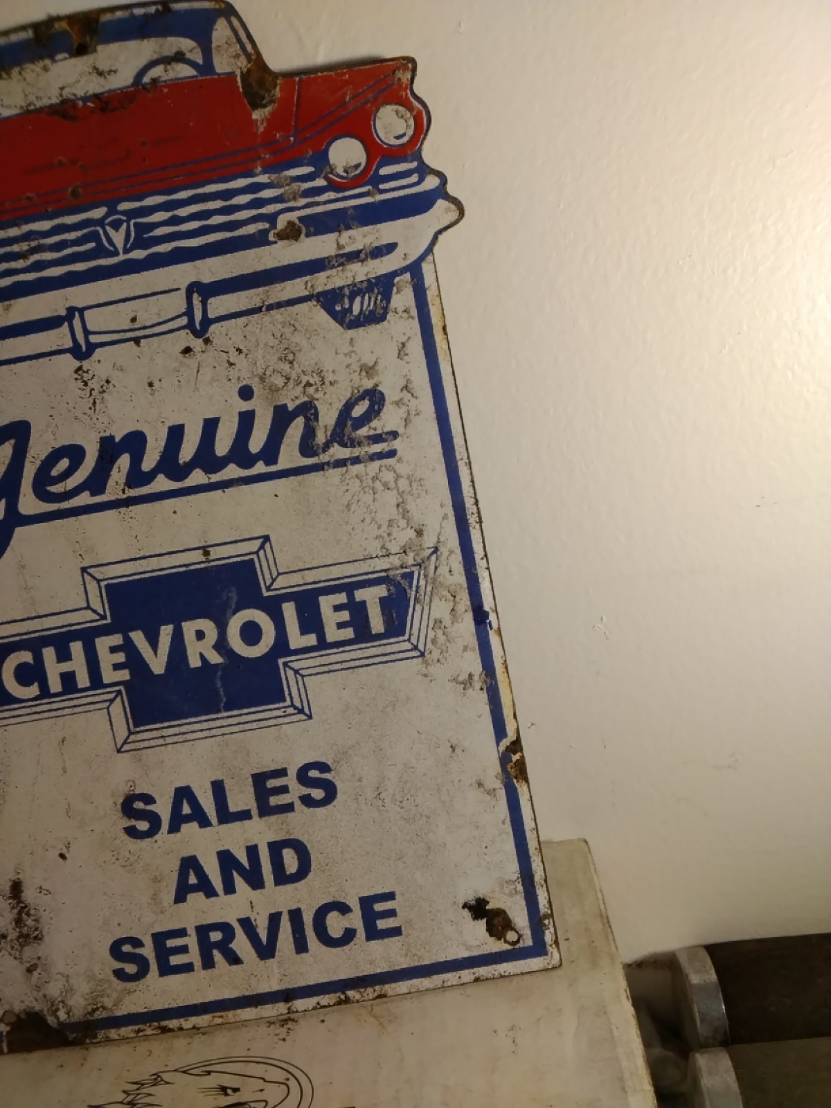 Porcelain Chevy Sign Approx 12″x7.5″ Inches Over Steel Service Station Garage