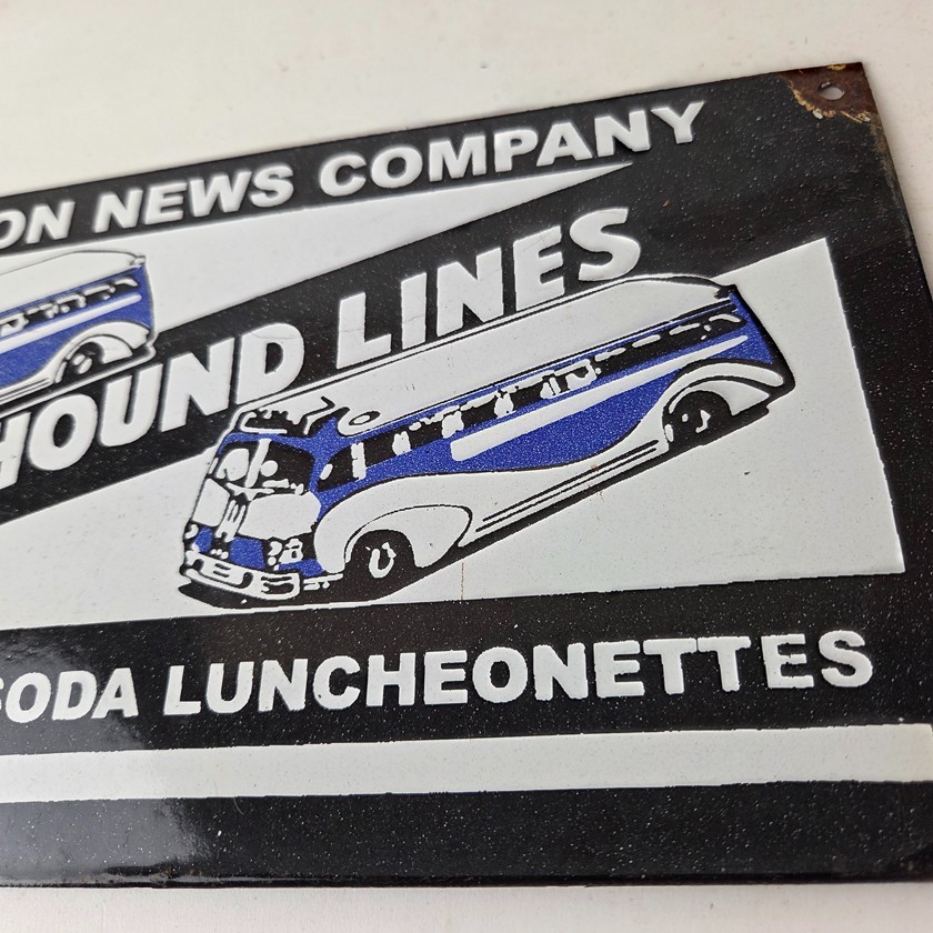 Vintage Greyhound Porcelain Sign – American Bus Line Company Gas Pump Plate Sign
