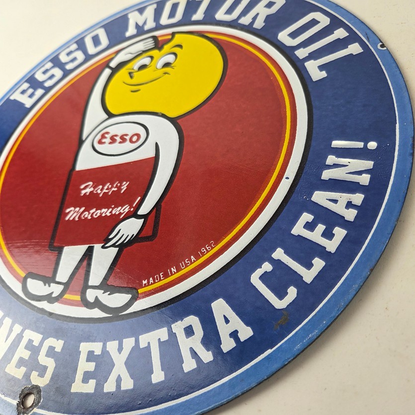 Vintage Esso Gasoline Sign – Gas Service Station Auto Oil Drop Porcelain Sign