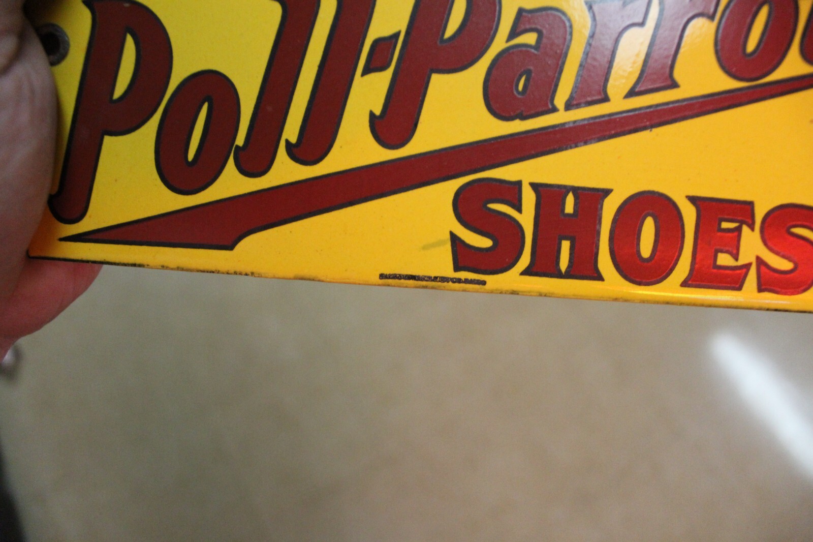 RARE POLL PARROT SHOES DEALER PORCELAIN METAL SIGN BOYS AND GIRLS BIRD ZOO GAS