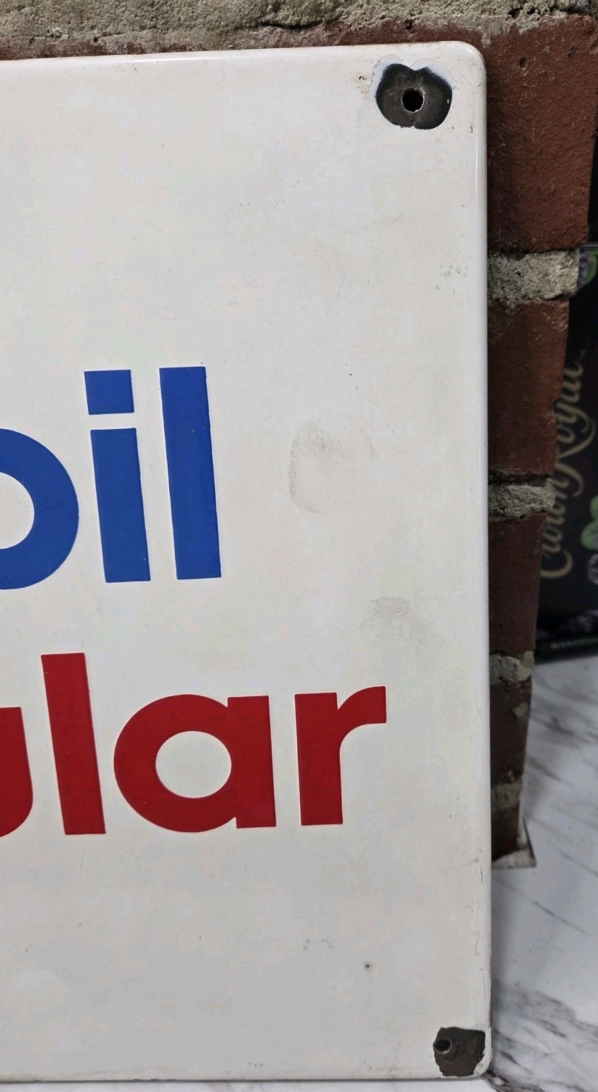 Vintage Mobil Gas Porcelain Pump Plate Mobil Regular Original Sign Oil