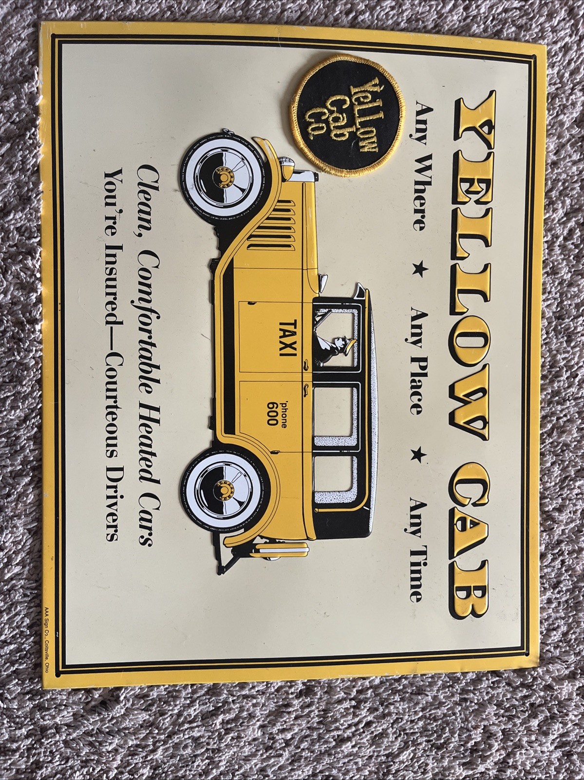 Yellow cab metal sign 15″x12″ Embossed