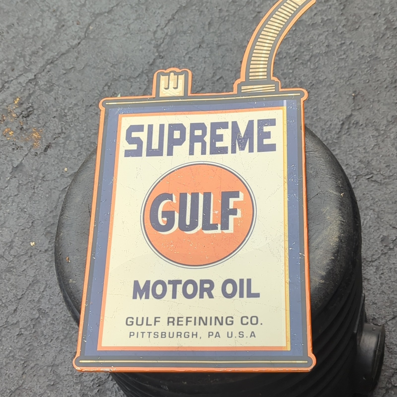 Gulf Supreme Motor Oil Reproduction Advertising Sign Gas & Oil White/Orange/Blue