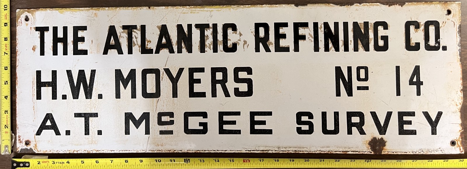 Vintage Porcelain Oil Field Sign – The Atlantic Refining Co. H.W. Moyers No 14