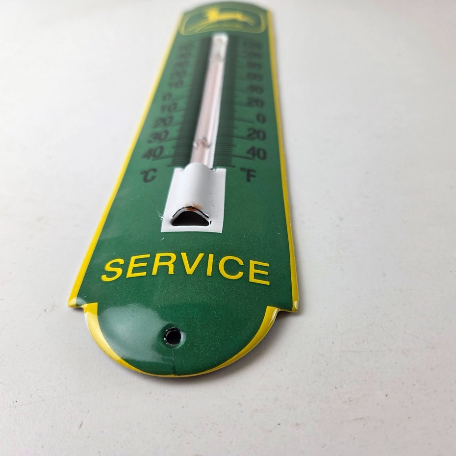 Vintage John Deere Sign – Service Guage Gas Pump Sign on Porcelain Thermometer
