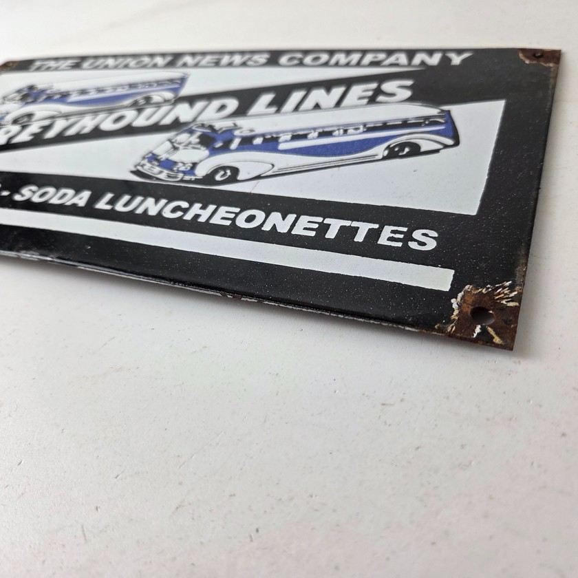Vintage Greyhound Porcelain Sign – American Bus Line Company Gas Pump Plate Sign