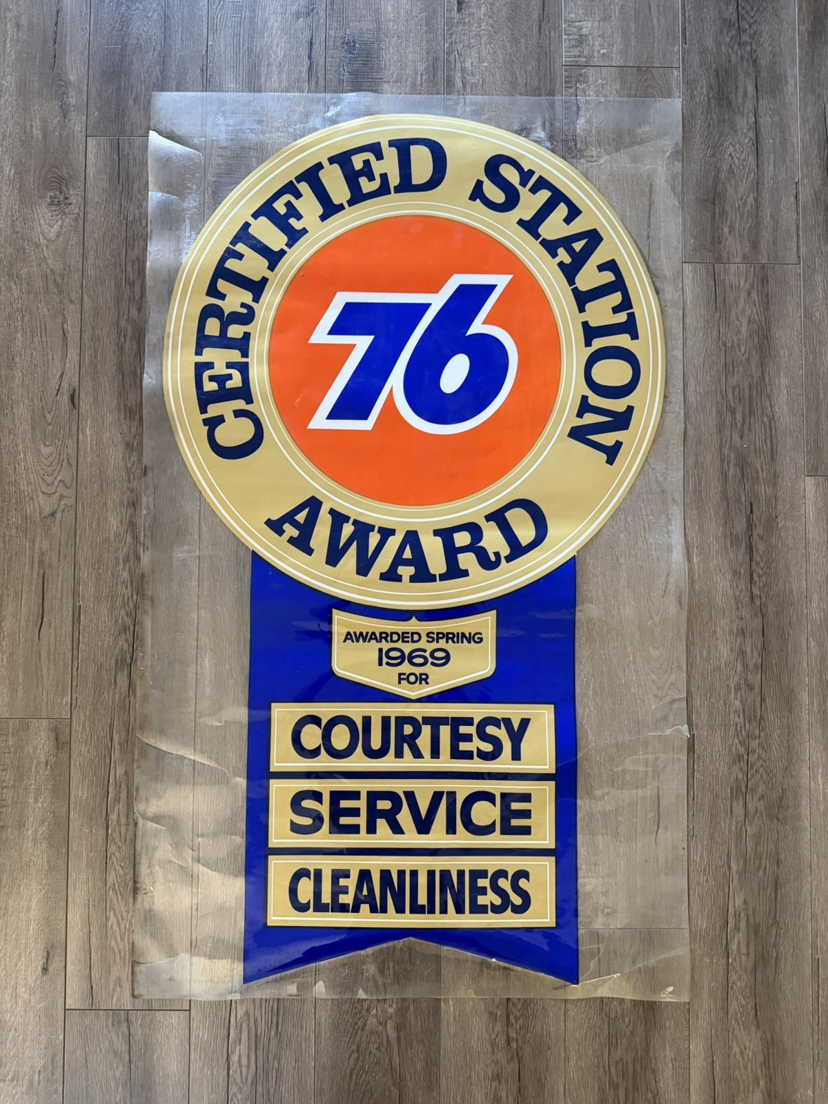 Union 76 Gasoline Certified Station Award 1969 Window Sign 50″ x 30″