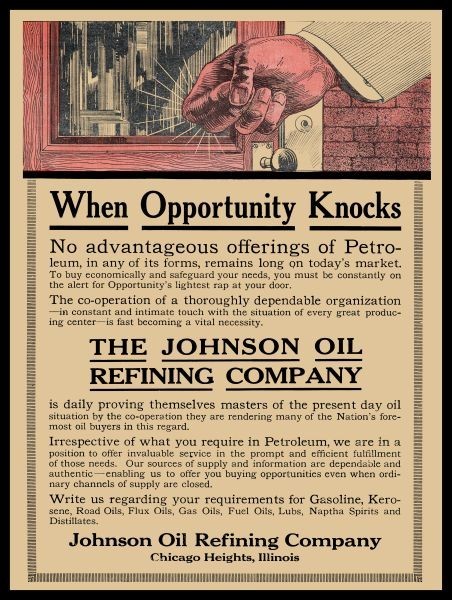 1917 Johnson Oil Refining Chicago Heights – Opportunity! NEW METAL SIGN: 9×12″