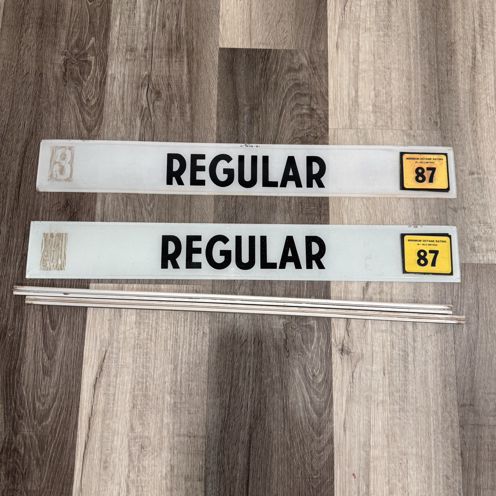 Vintage Set Of 2 Glass Regular Gas Gas Station Signs Advertising Frames