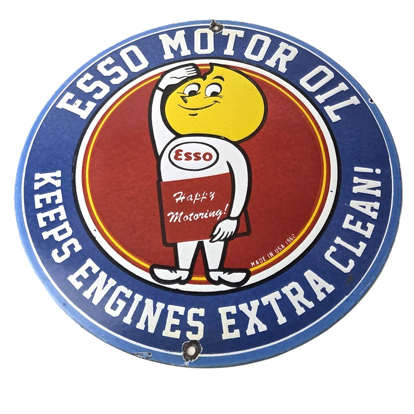 Vintage Esso Gasoline Sign – Gas Service Station Auto Oil Drop Porcelain Sign