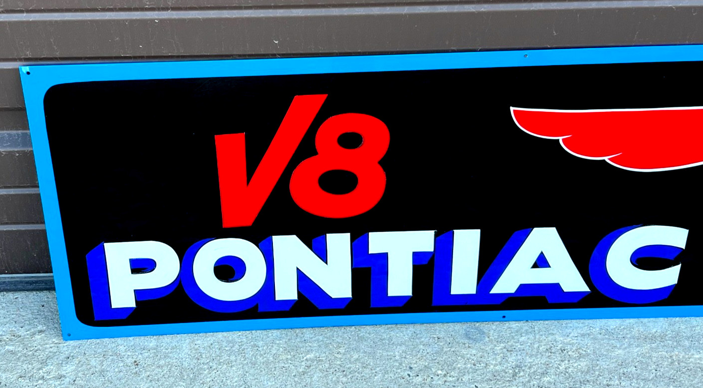 LG Original Art By Hotrodsigns Hand painted Pontiac SIGN CAR OIL GAS SHOP GARAGE