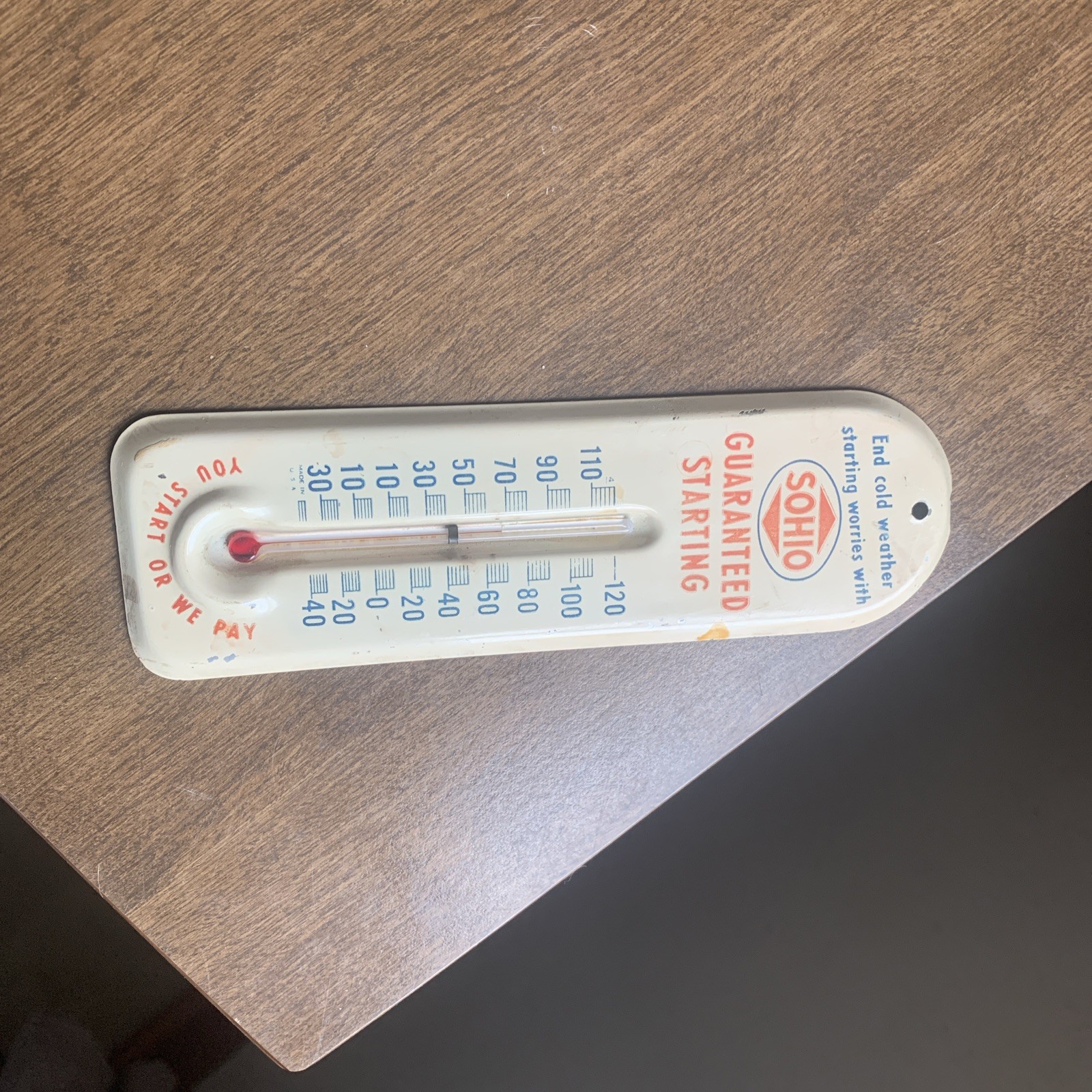 Sohio Original Guaranteed Starting Advertising Thermometer Vintage Olena, OHIO