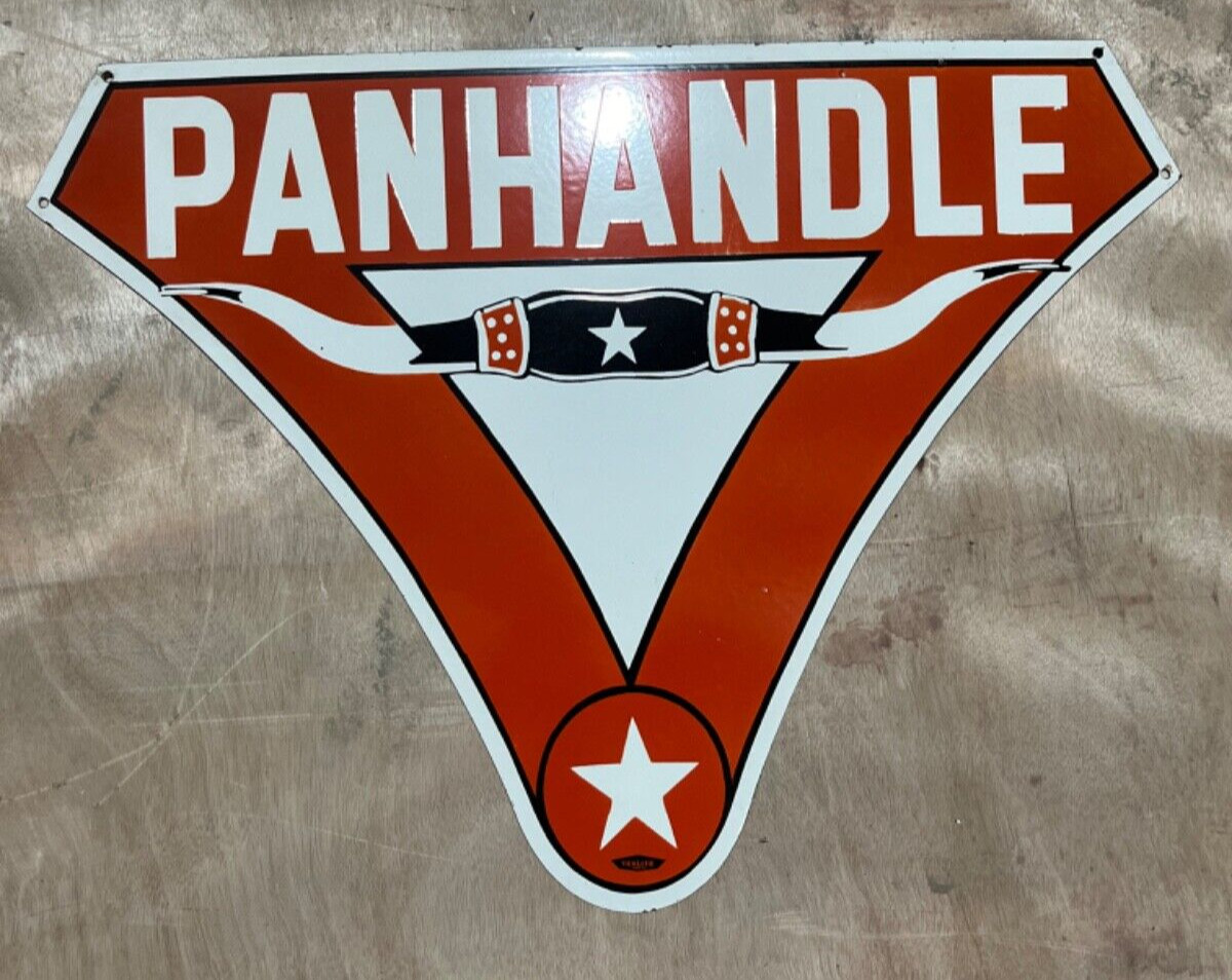 Vintage Panhandle Gas & Oil Porcelain Enamel Sign 30×22″.