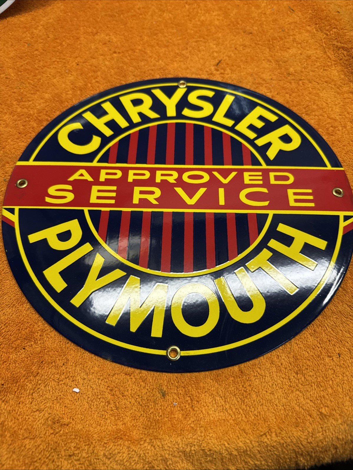 Box16- #1NOS Chrysler Plymouth Approved Service Porcelain Enamel Sign 12”