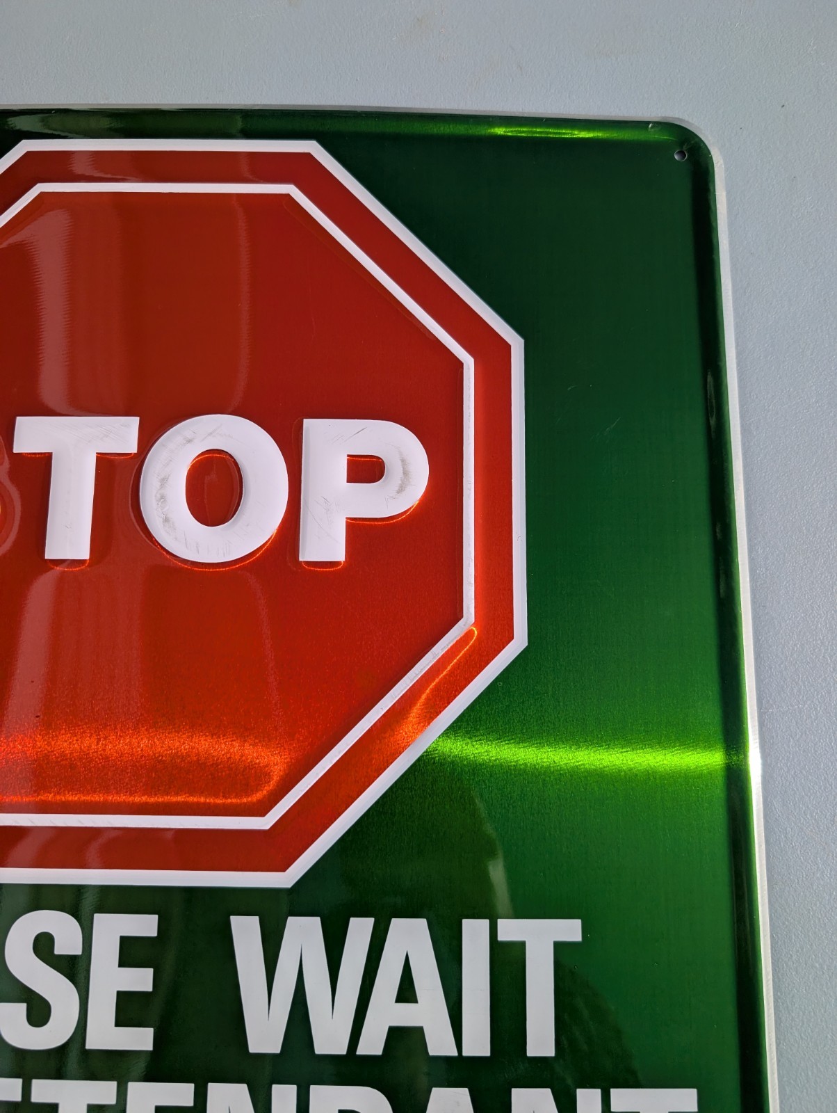 Vintage 1987 Castrol STOP please wait for attendant SIGN NOS ORIGINAL PACKAGING