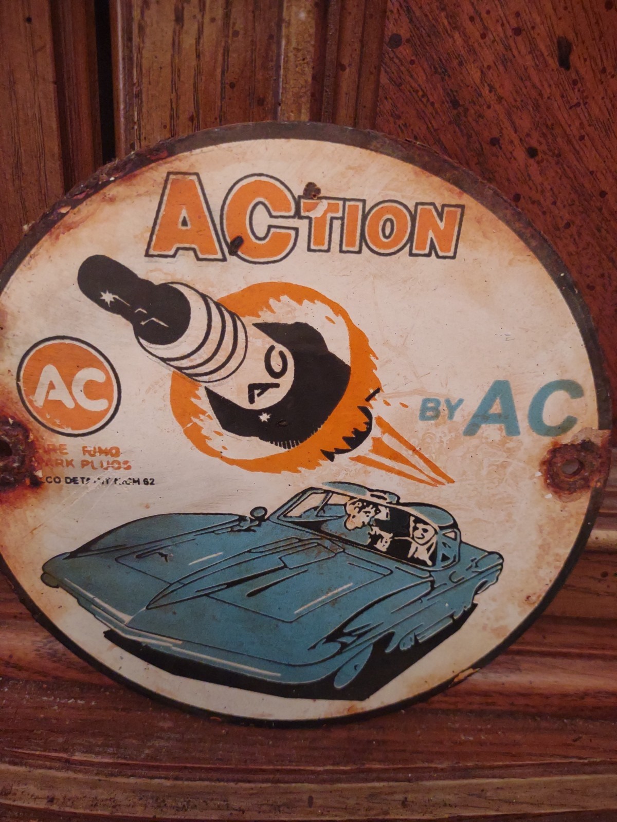 Vintage Rare Ac Spark Plug Sign – AC Fire Ring Service Station Porcelain Metal