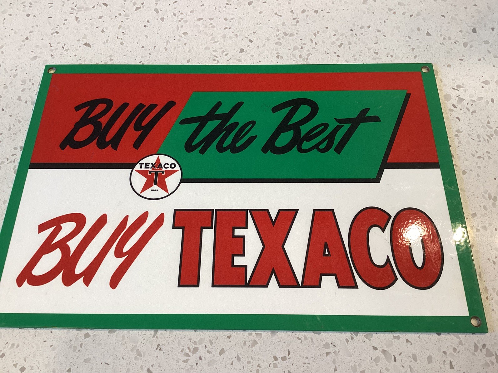 12×8 in BUY THE BEST TEXACO GASOLINE ADVERTISING SIGN HEAVY DIE CUT METAL
