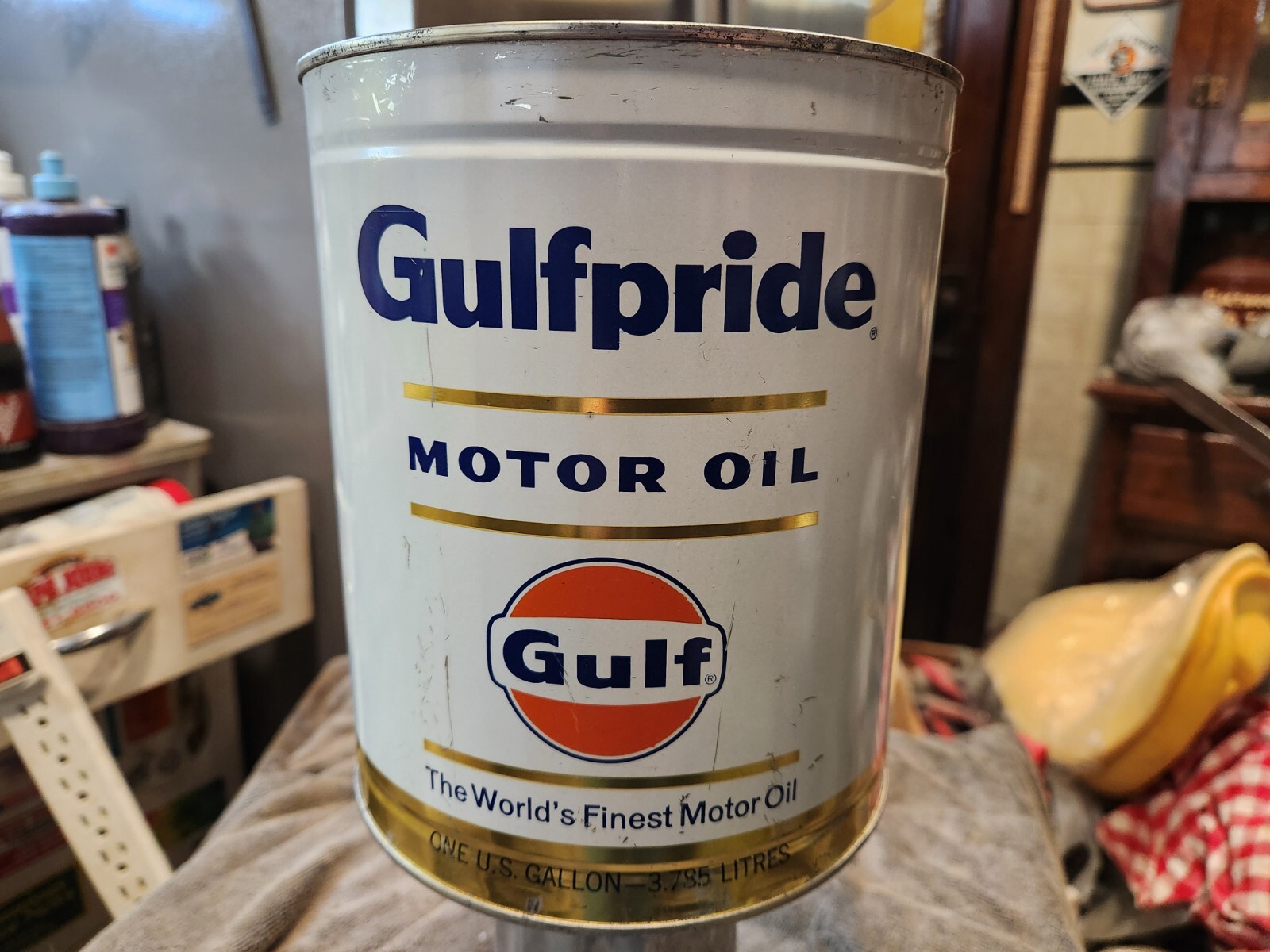 VINTAGE ORIGINAL ANTIQUE GAS OIL GENERAL STORE SIGN GULF CAN VERY NICE