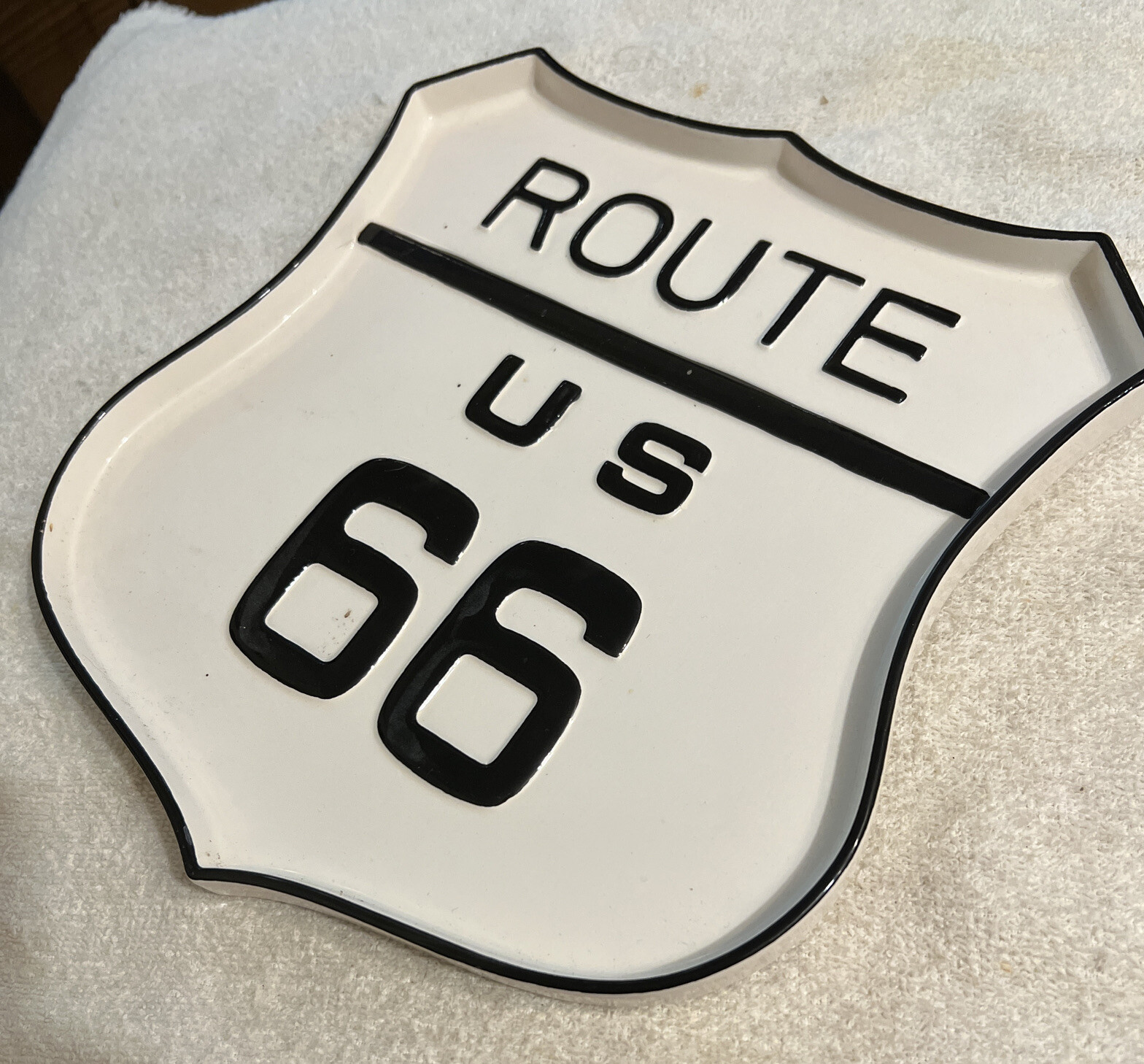 US Route 66 Porcelain Embossed Sign Wall Hanging Or Counter Plate/Tray 10” x 9”