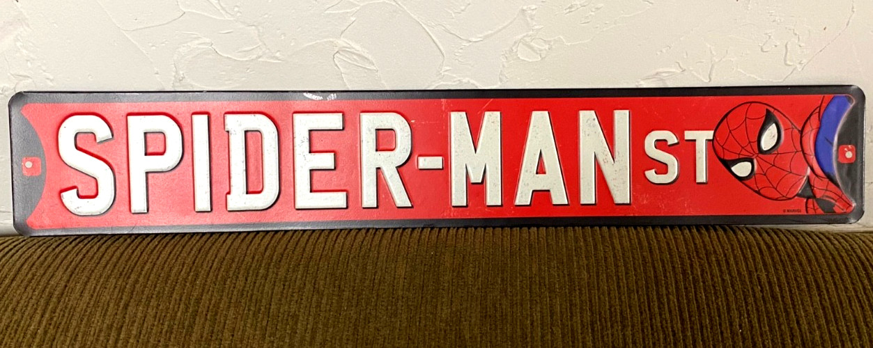 Spider-Man Street Embossed Metal Sign Marvel Comics Open Road SPIDERMAN