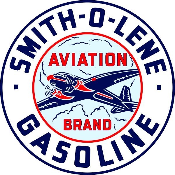 Smith O Lene Aviation Brand Gasoline New Steel Sign: 24″ Dia. Round USA Made