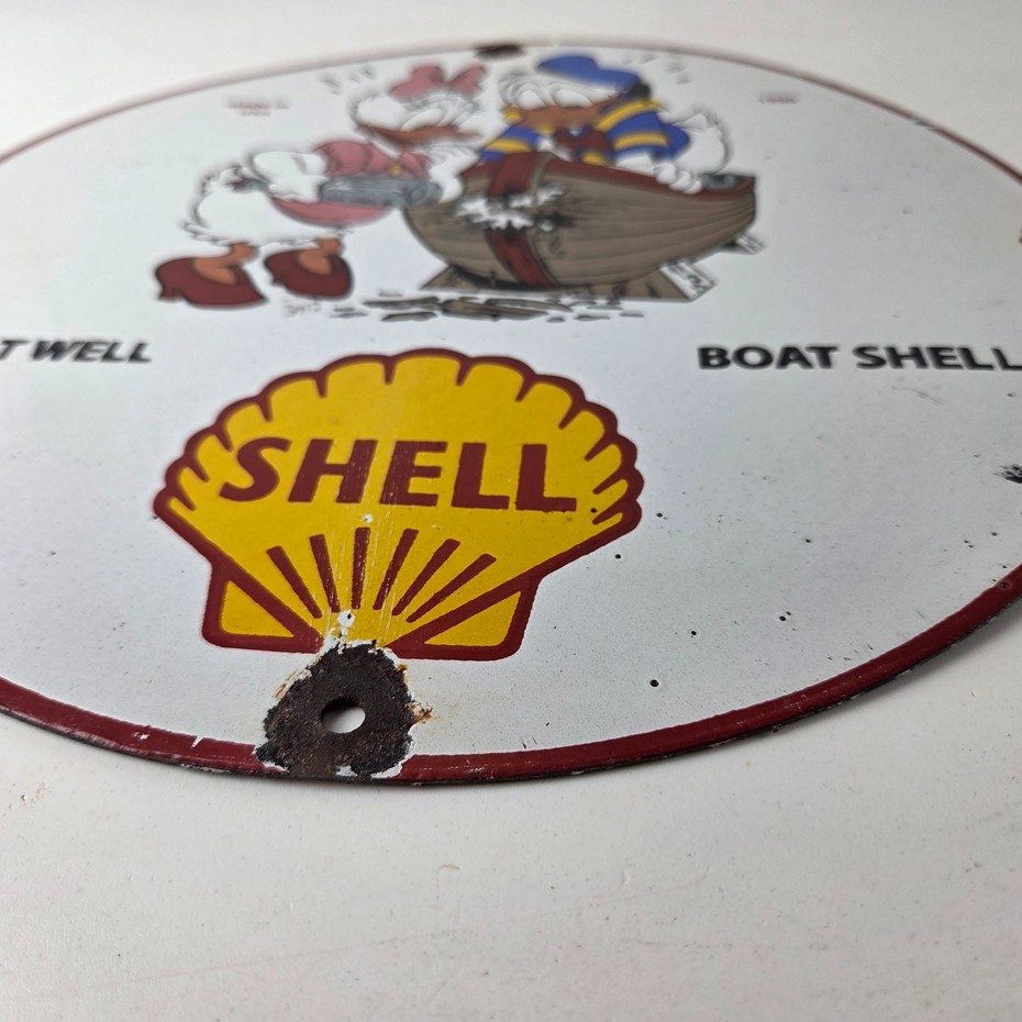 Vintage Boat Shell Gasoline Sign – Walt Disney Old Wooden Boat Gas Oil Pump Sign