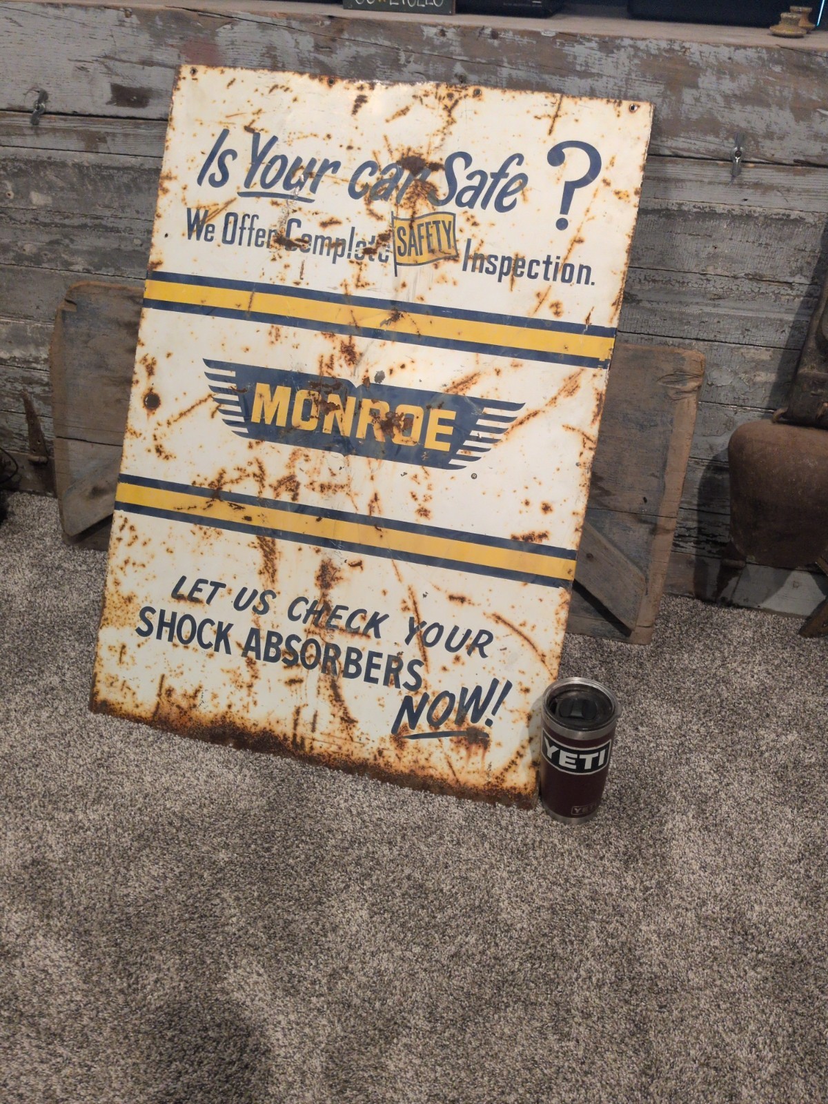 Old Monroe Shock Absorbers Gas Station Panel Sign Big ! 1969 ?