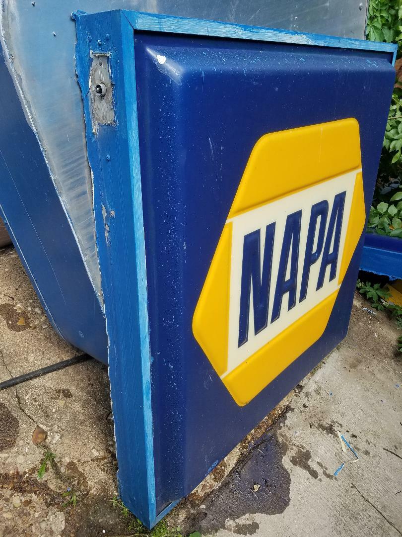 Large Vintage NAPA Auto Parts Store Florescent Sign 4ft X 4ft X 6.5 inch tick