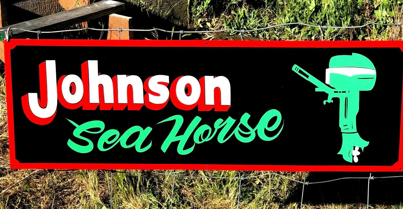 Large Vintage Hand Lettered JOHNSON OUTBOARD MOTOR Boat Gas Man Cave Fish SIGN