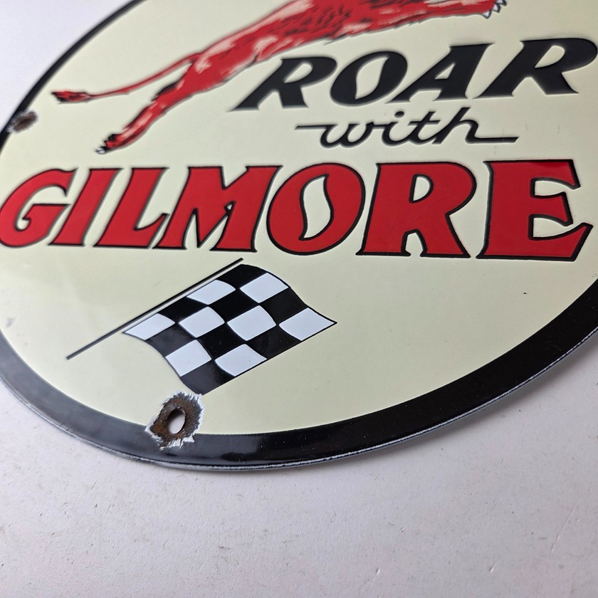 Vintage Gilmore Gasoline Sign – Service Station Porcelain Gas Pump Ad Sign