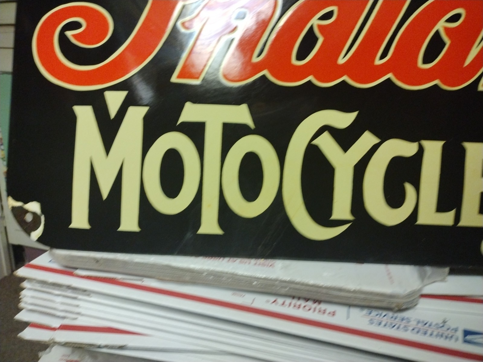 LARGE VTG INDIAN MOTORCYCLE PORCELAIN METAL SIGN RARE CHIEF BIKER PARTS DEALER