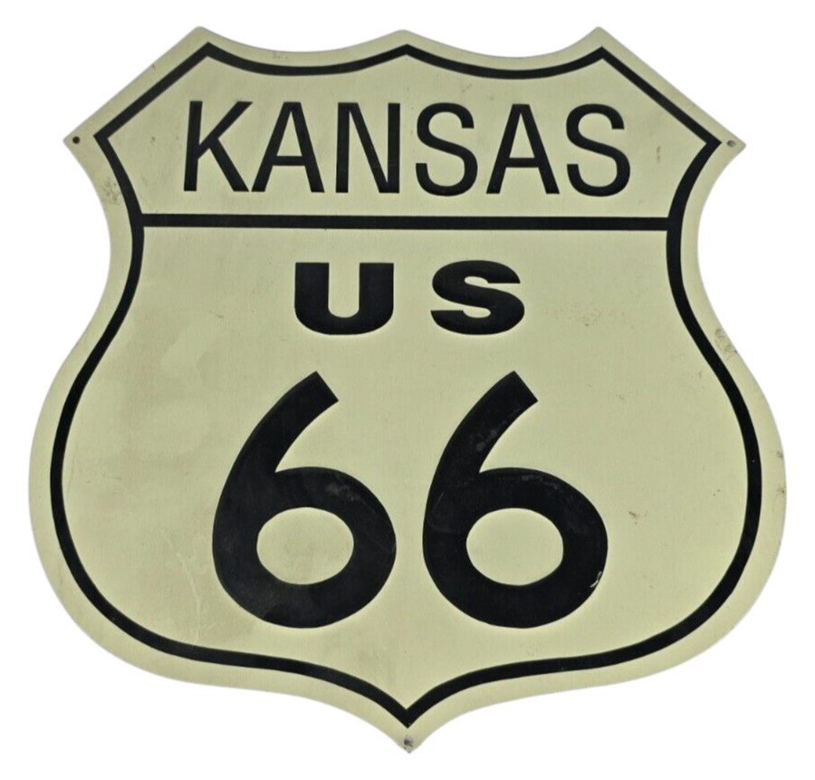 Vintage US Route 66 Sign – Kansas State Metal Highway Road Gas Oil Pump Sign