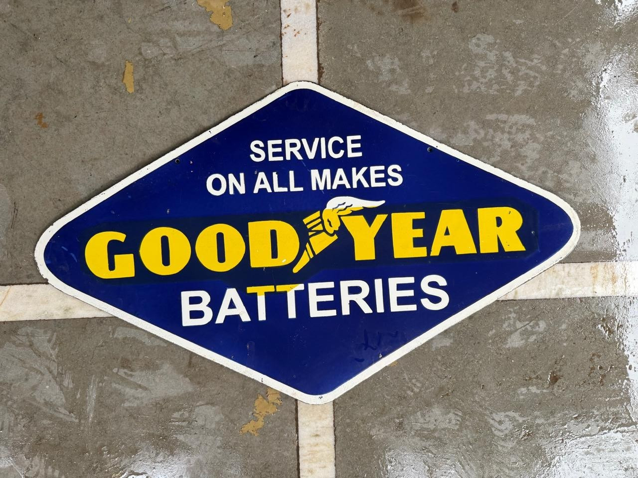 PORCELAIN GOOD YEAR ENAMEL DOUBLE SIDED SIGN 36×20 INCHES