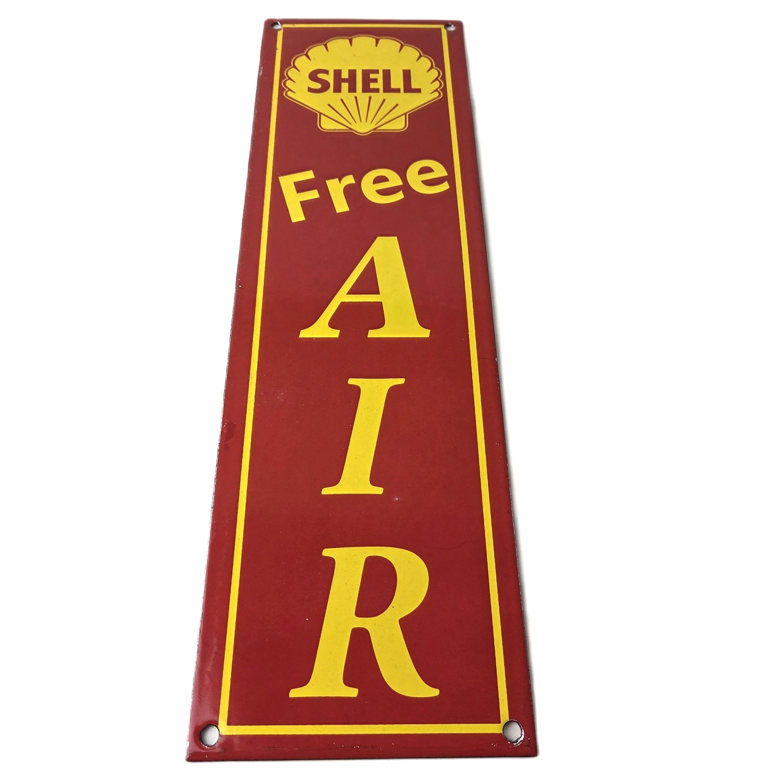 Vintage Shell Gasoline Sign – Free Air Auto Tires Gas Pump Porcelain Sign