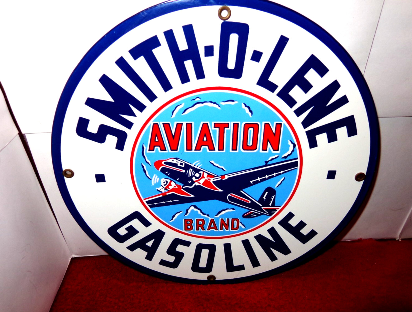 VINTAGE SMITH-O-LENE AVIATION 🛫 AIRPLANE GASOLINE 11 3/4″ PORCELAIN METAL SIGN