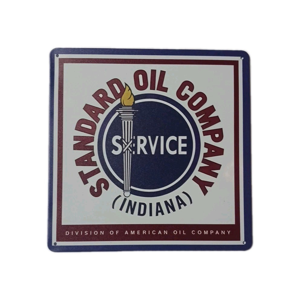 Standard Oil Company Indiana Gas & Oil Metal Garage Sign Size 8in x 8 In Square