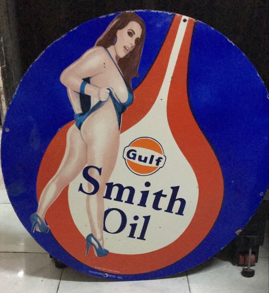 Gulf Smith Oil Porcelain Enamel Heavy Metal Sign 30 Inches Single Side
