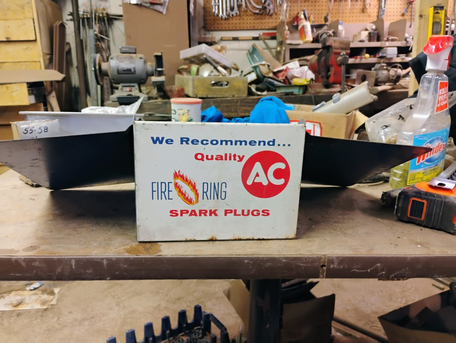 AC Fire Ring Spark Plugs Metal Advertising Sign Gas & Oil Theme Blue Red White