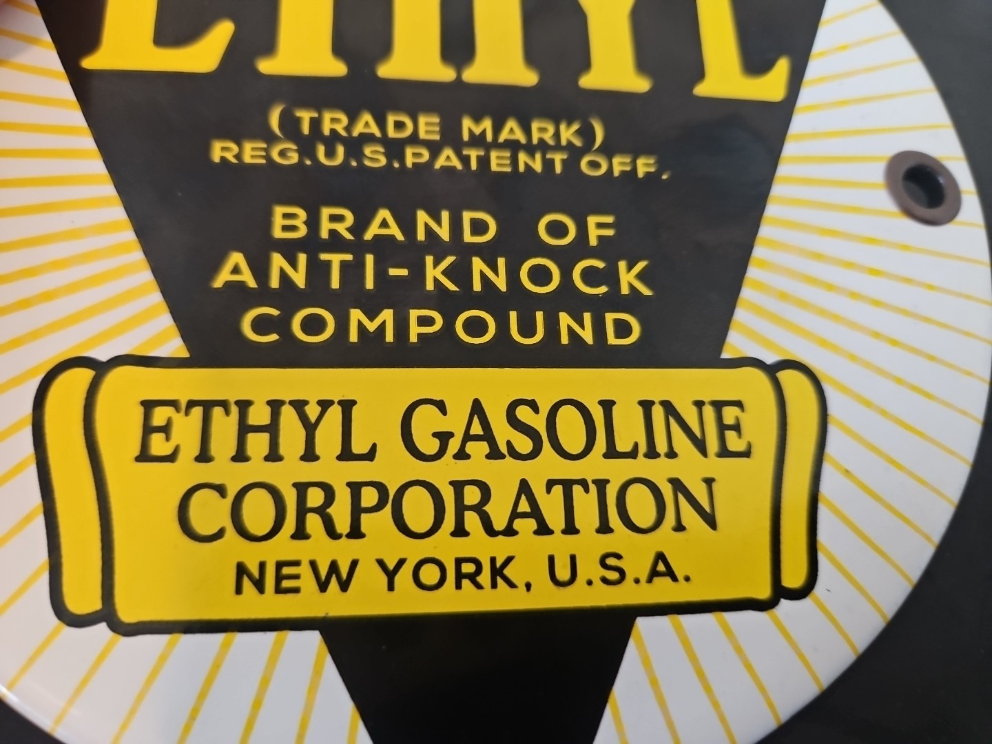 ETHYL- Heavy Porcelain Gas Pump Sign, Repro, Excellent Shape, Worth a Look! 5″