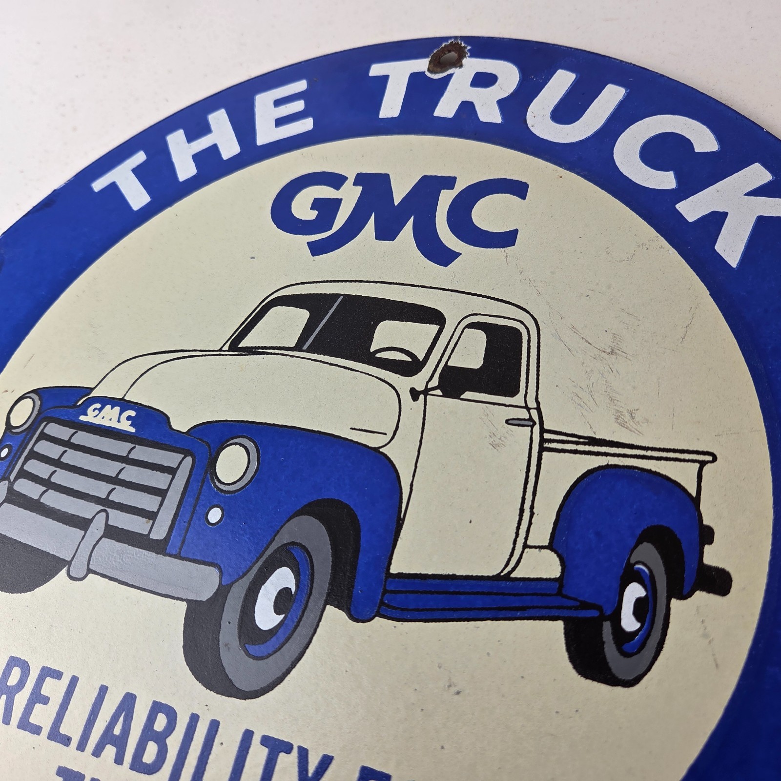 Vintage General Motors Sign – GMC Automobiles Trucks Ad Porcelain Gas Pump Sign