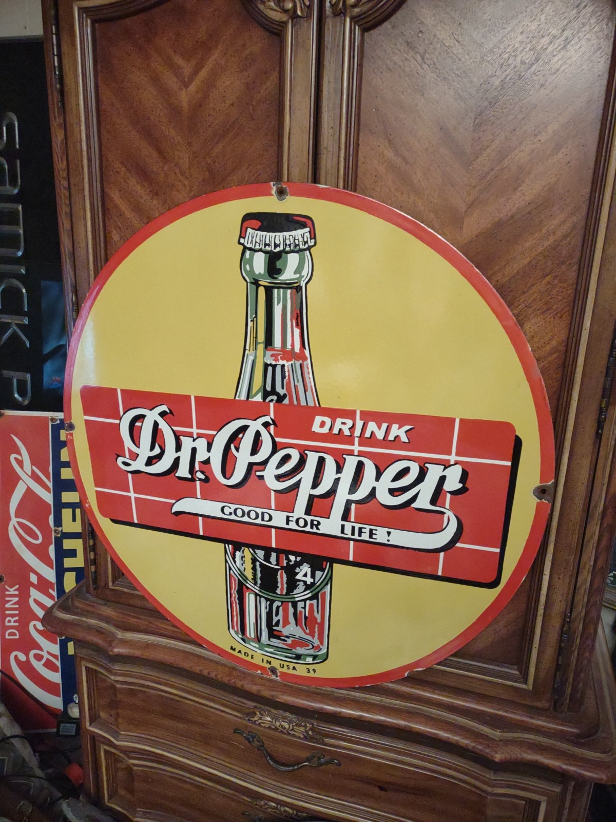 VINTAGE DRINK DR. PEPPER 30″ PORCELAIN METAL COLA SODA POP SIGN RARE HTF!