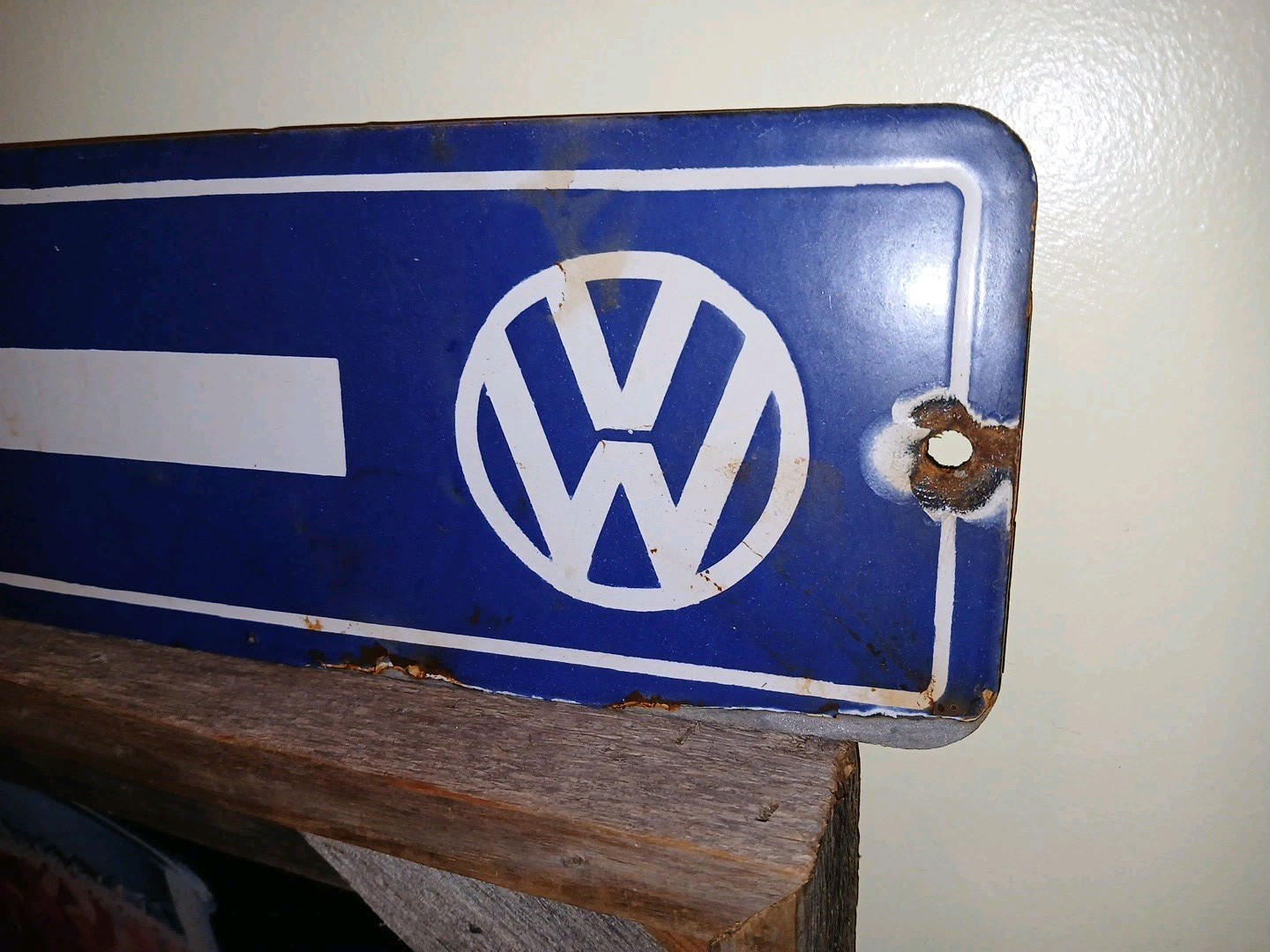 Vtg Large Volkswagen Sign – VW Sales Automobile Gas Pump Porcelain Sign Arrow