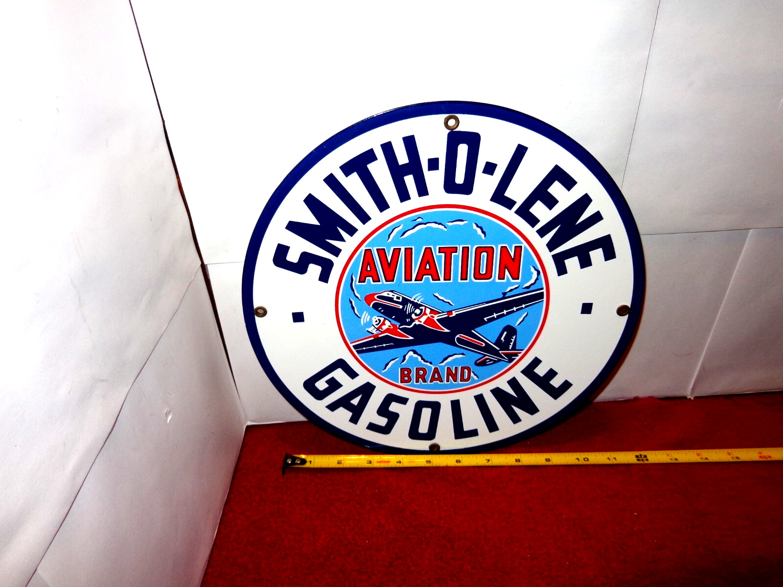 VINTAGE SMITH-O-LENE AVIATION 🛫 AIRPLANE GASOLINE 11 3/4″ PORCELAIN METAL SIGN