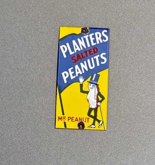 VINTAGE PEANUT DOOR PUSH PORCELAIN SIGN CAR GAS MOTORCYCLE OIL