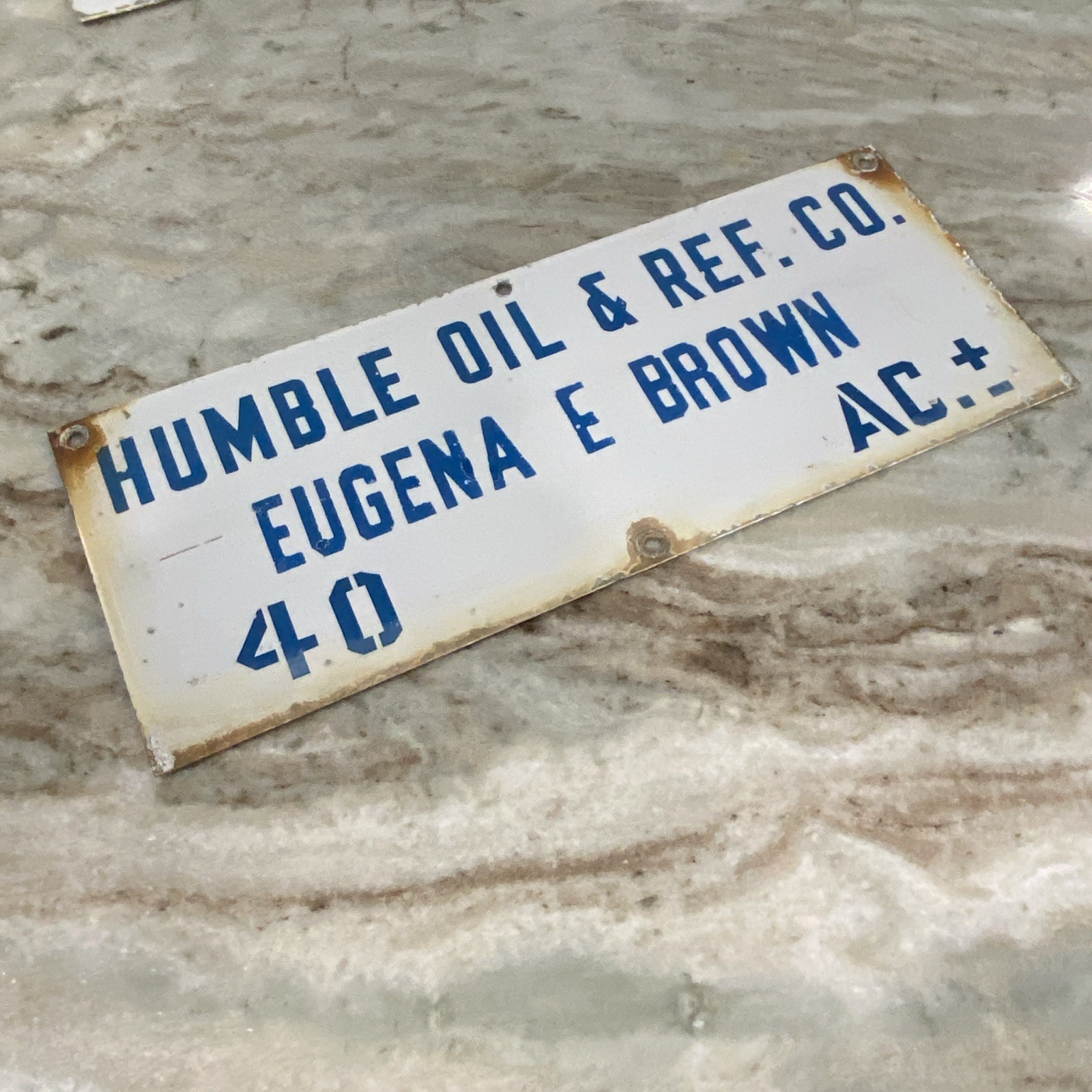 Porcelain HUMBLE OIL & Refinery Porcelain Lease Sign 12” Houston Texas Eugenia