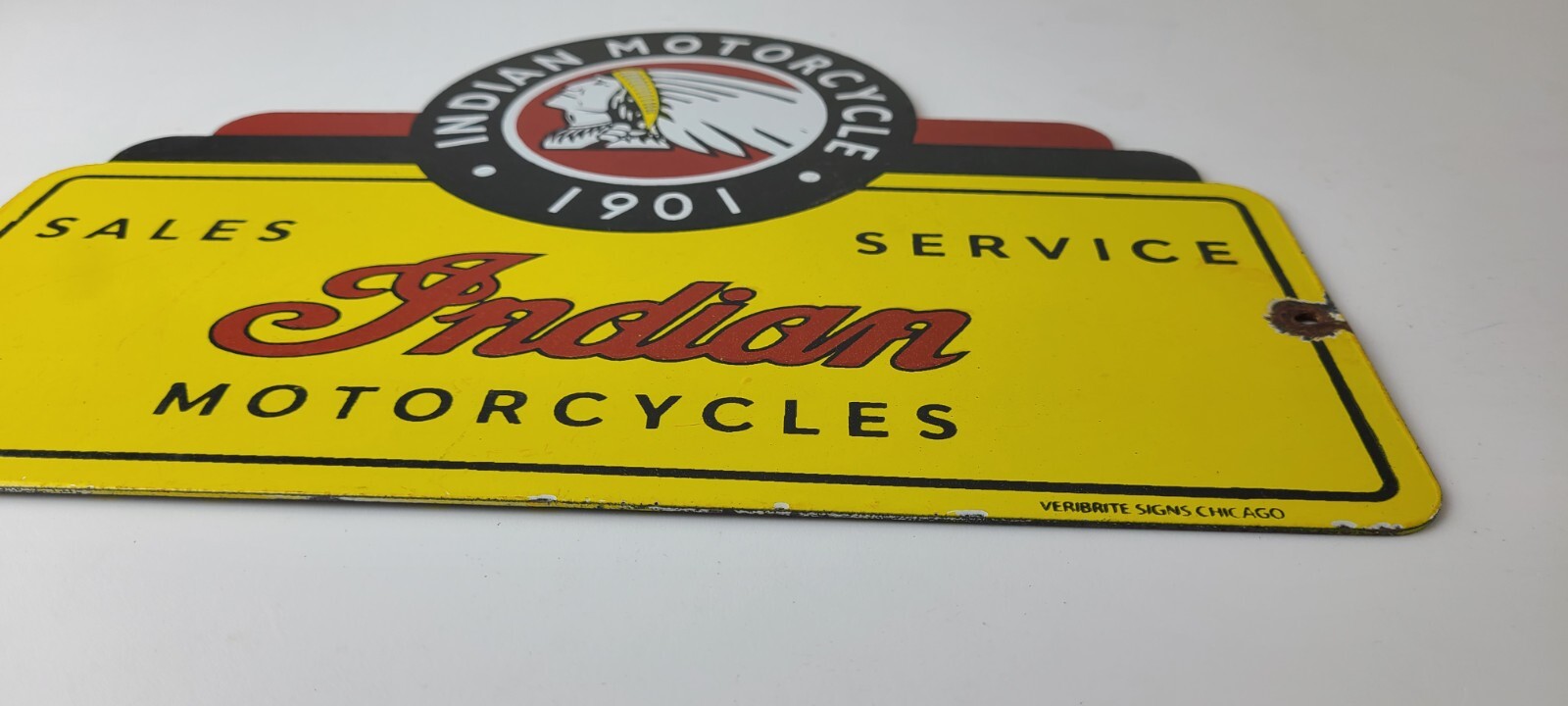 Vintage Indian Motorcycle Sign – Motor Bike Sales Service Parts Gas Enamel Sign